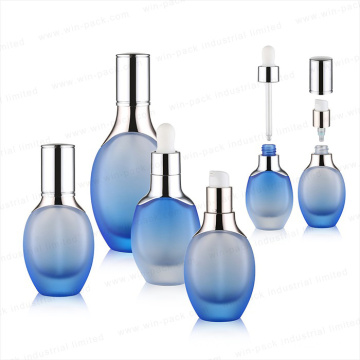 Unique Deign Gradient Blue Glass Lotion Bottle for Cosmetic Packing in Factory Price 100ml 12ml 150ml 20g 30g 50g